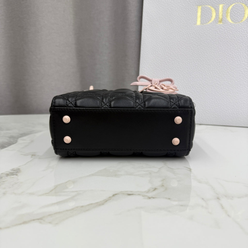 Dior Mini Lady Bag — Black & Blush Pink Two-Tone Matte Cannage Lambskin with Pink Matte Hardware