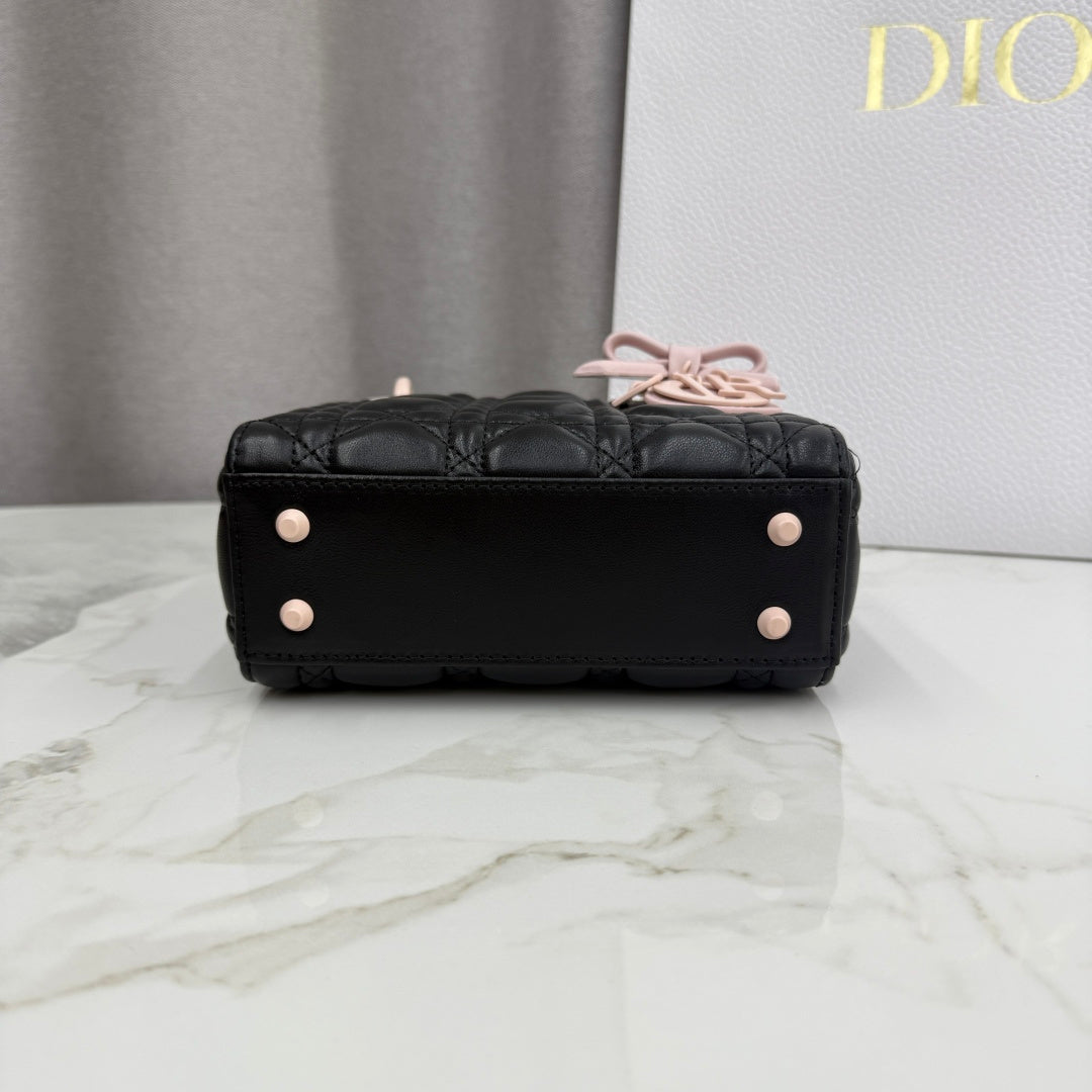 Dior Mini Lady Bag — Black & Blush Pink Two-Tone Matte Cannage Lambskin with Pink Matte Hardware