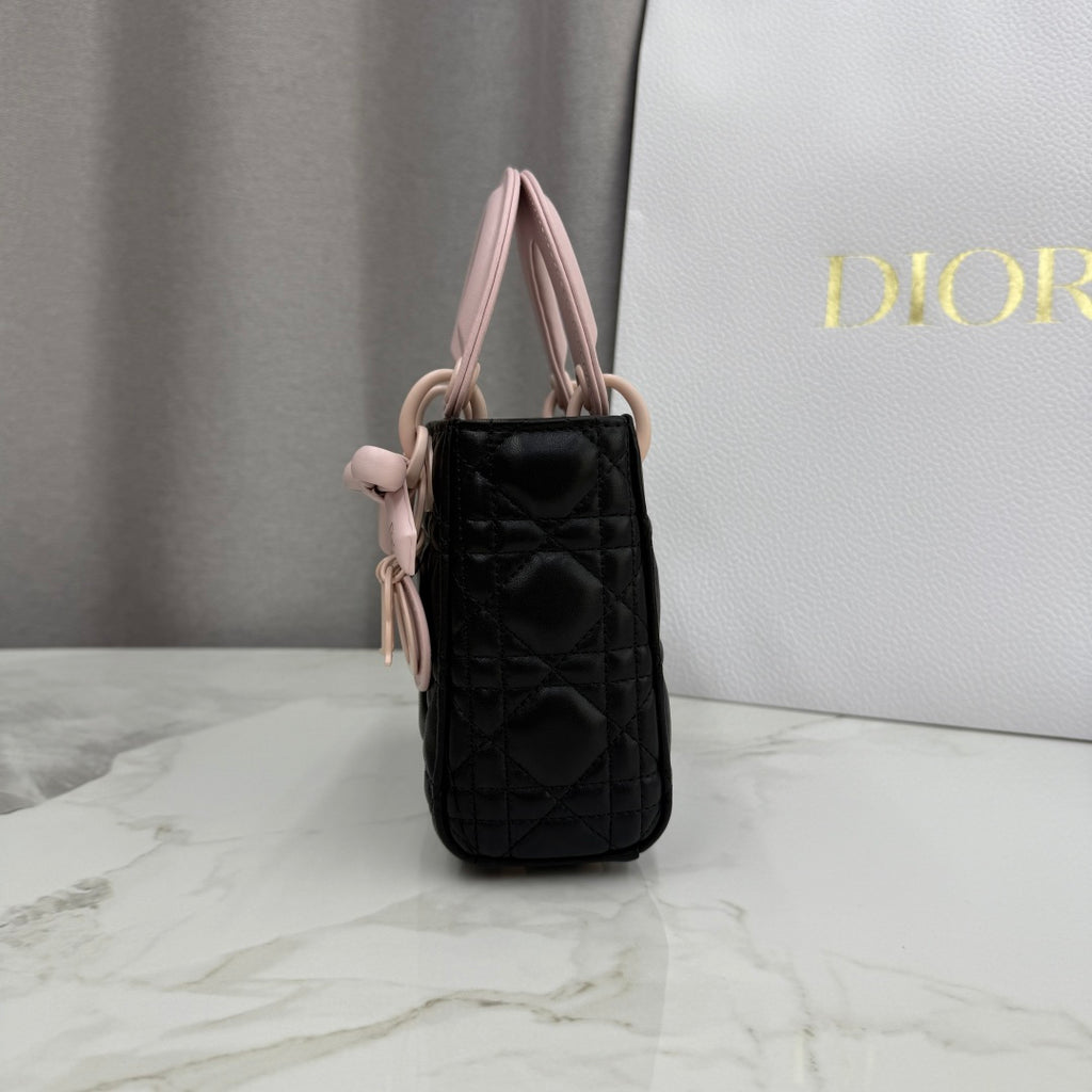 Dior Mini Lady Bag — Black & Blush Pink Two-Tone Matte Cannage Lambskin with Pink Matte Hardware