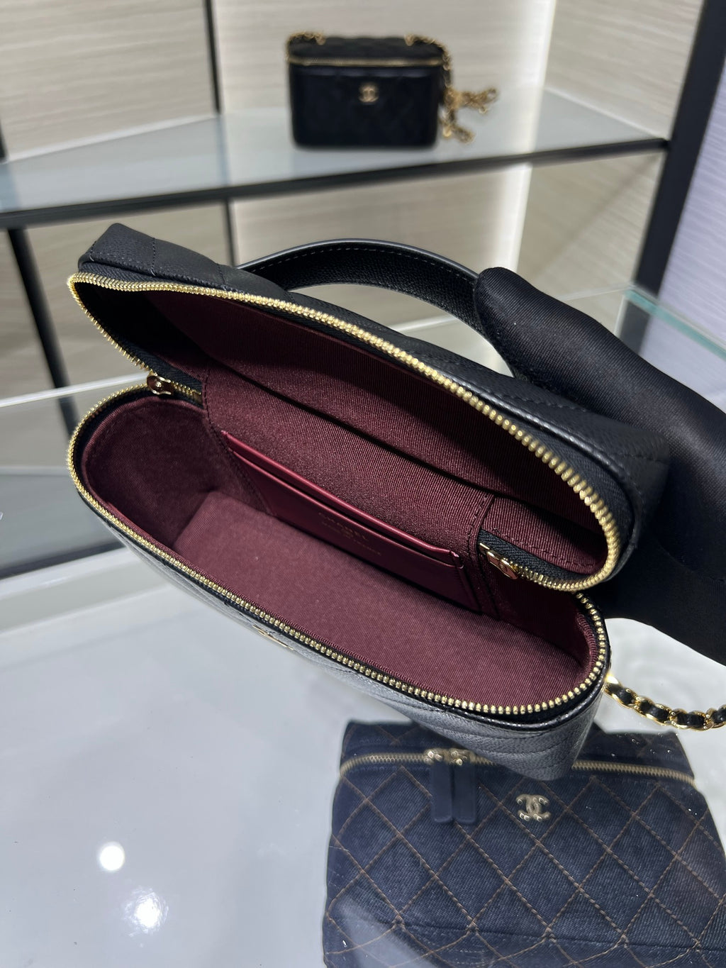 Chanel 26S V-Quilted LP Chain Handle Cosmetic Bag