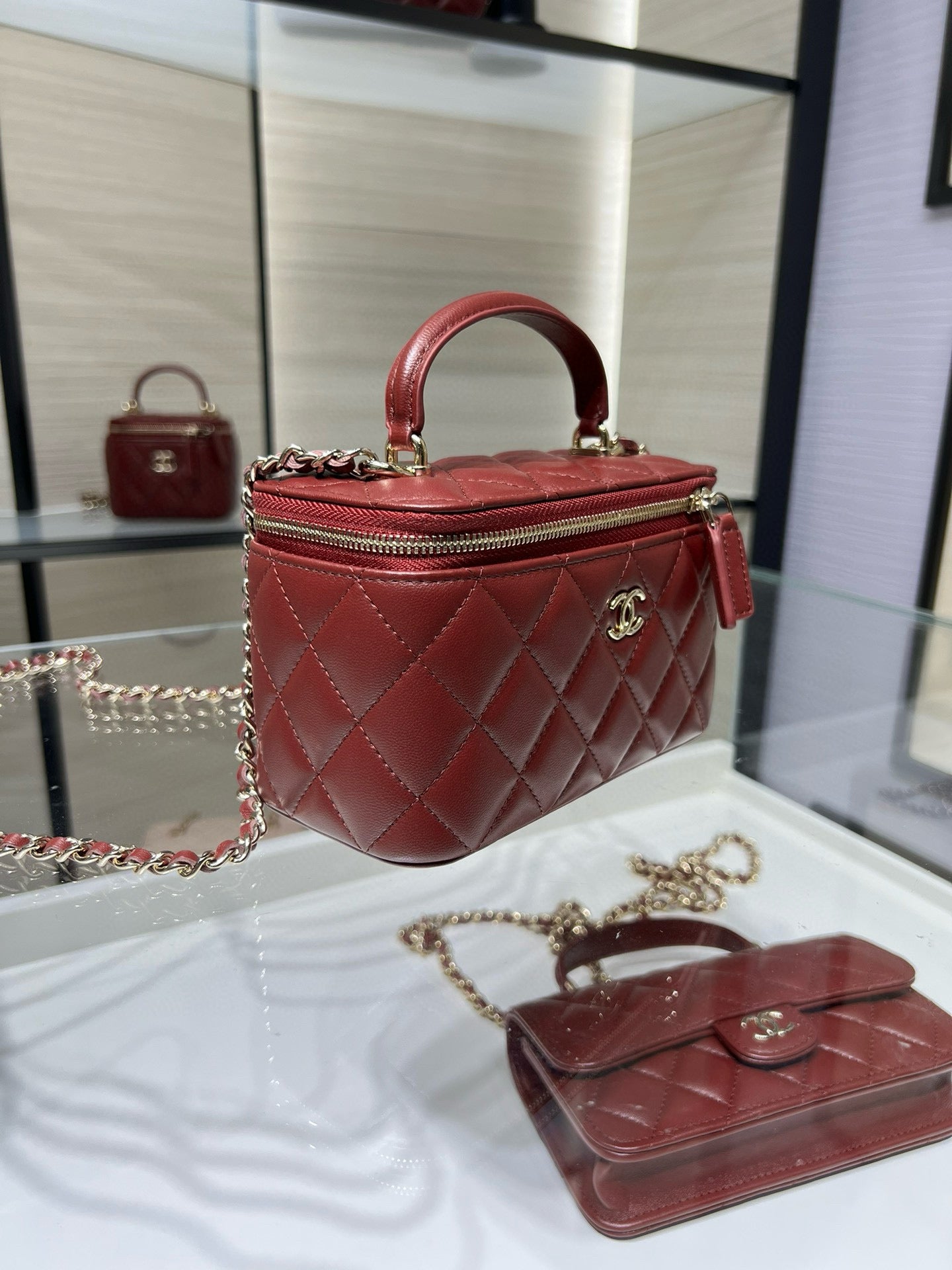 Chanel 25S Vanity Case Box Bag Burgundy Quilted Calfskin