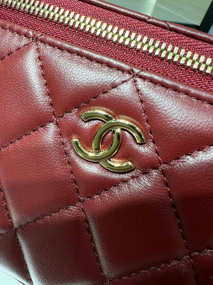 Chanel 25S Vanity Case Box Bag Burgundy Quilted Calfskin