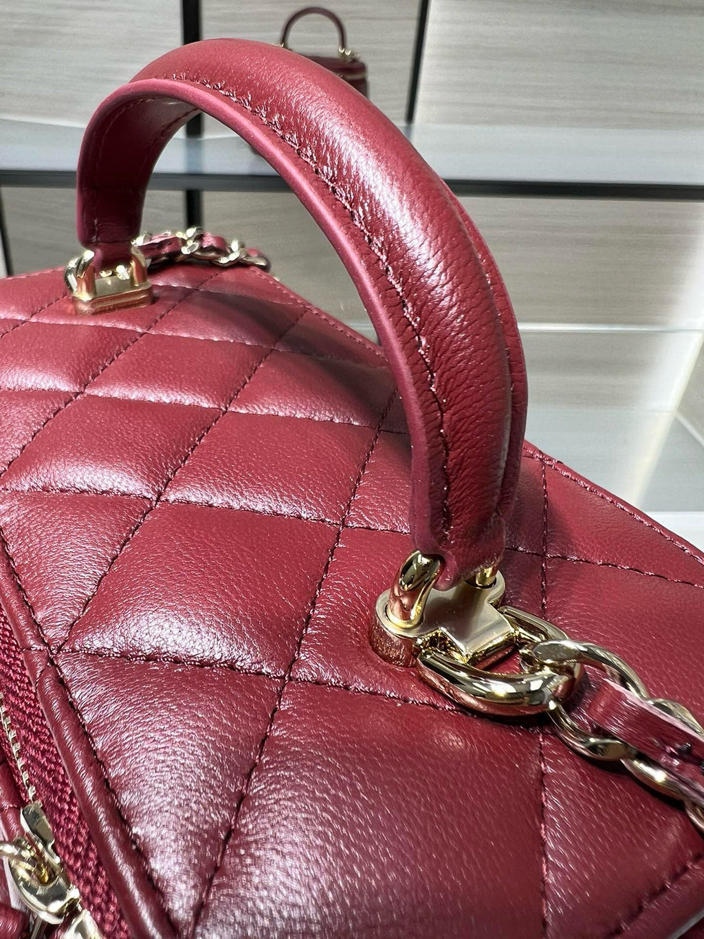 Chanel 25S Vanity Case Box Bag Burgundy Quilted Calfskin