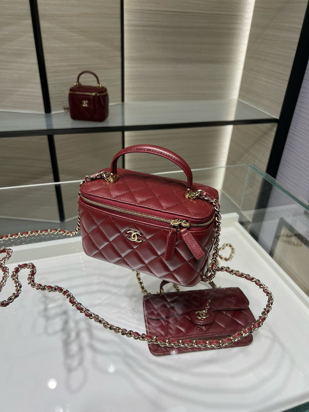 Chanel 25S Vanity Case Box Bag Burgundy Quilted Calfskin
