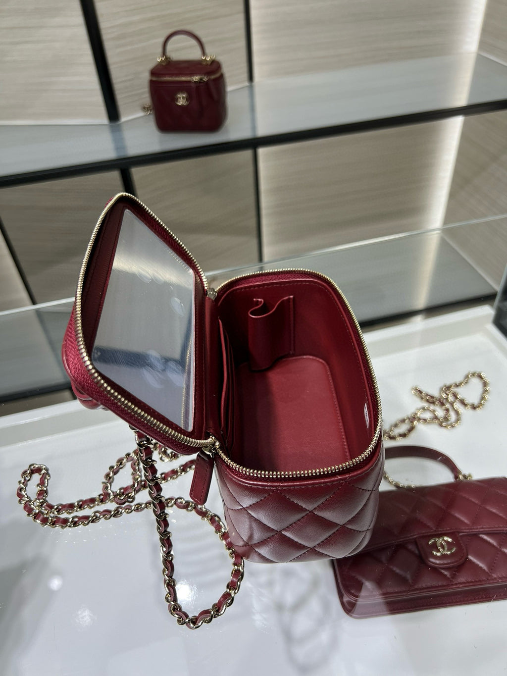 Chanel 25S Vanity Case Box Bag Burgundy Quilted Calfskin