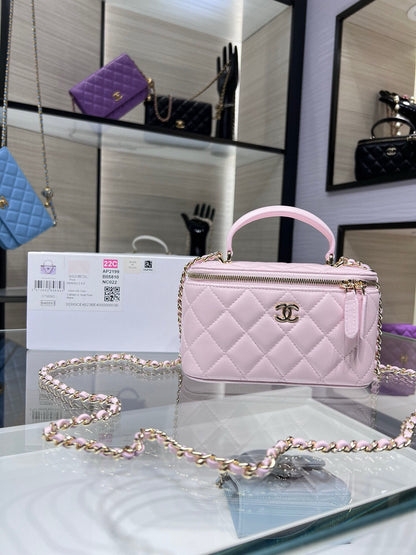 Chanel 22S Vanity Case Box Bag Pink Quilted Calfskin