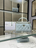 Chanel 26S Vanity Case Box Bag Light Blue Quilted Calfskin