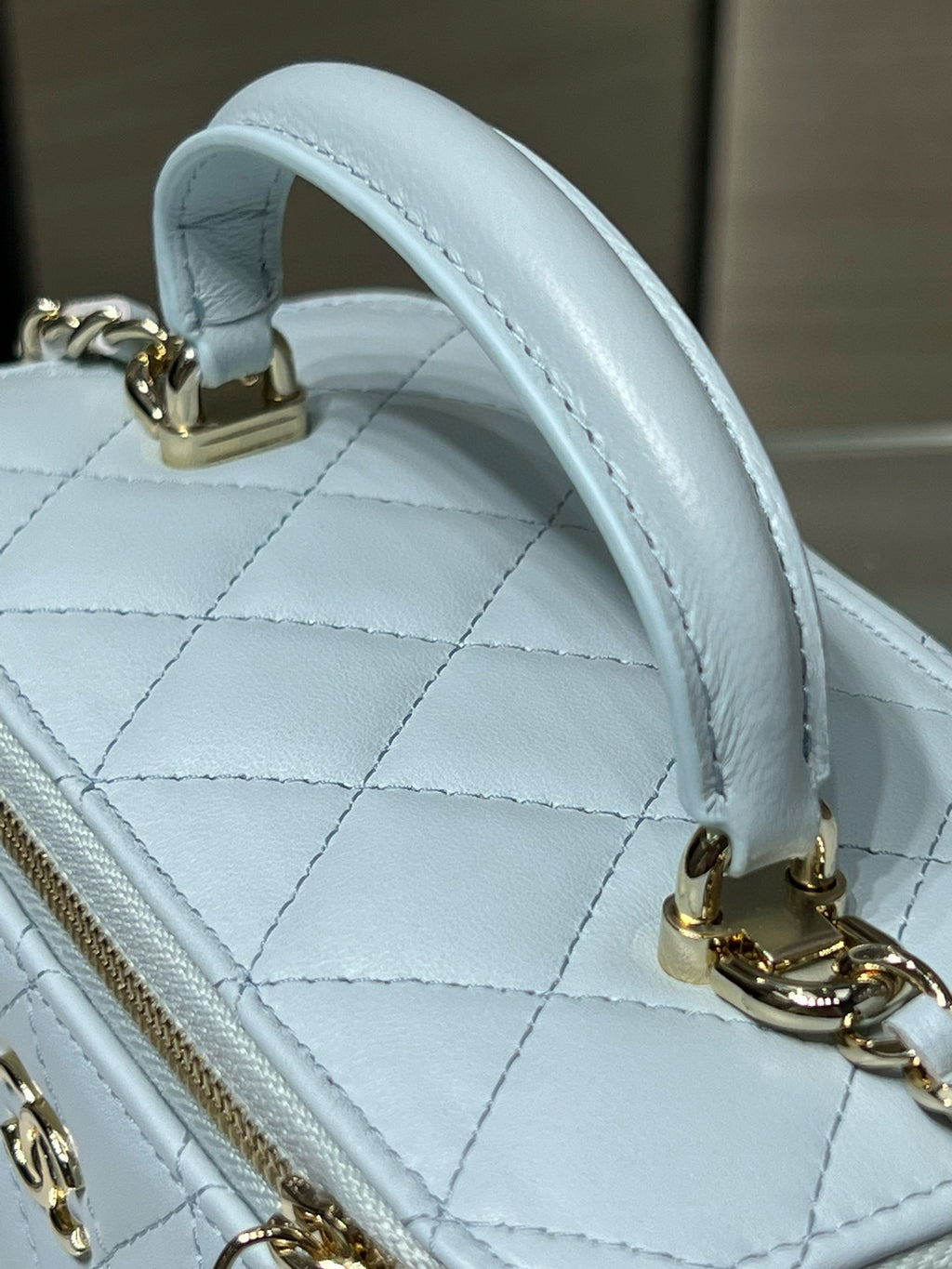 Chanel 26S Vanity Case Box Bag Light Blue Quilted Calfskin