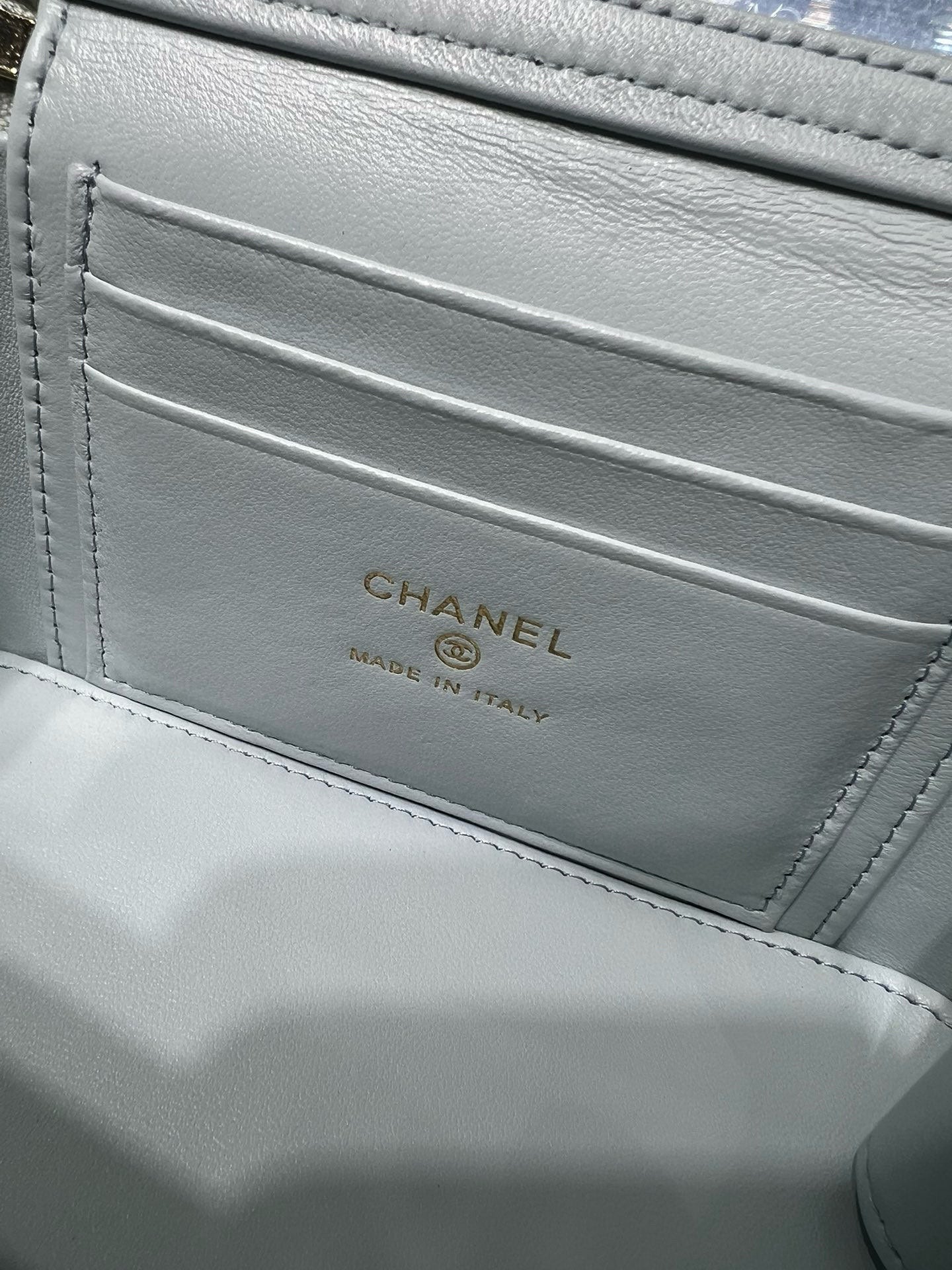 Chanel 26S Vanity Case Box Bag Light Blue Quilted Calfskin