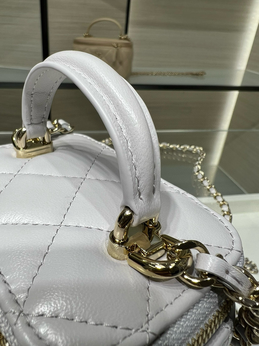 Chanel 25P Ultra Mini Vanity Case Grey Quilted Lambskin with Chain Handle AP2198