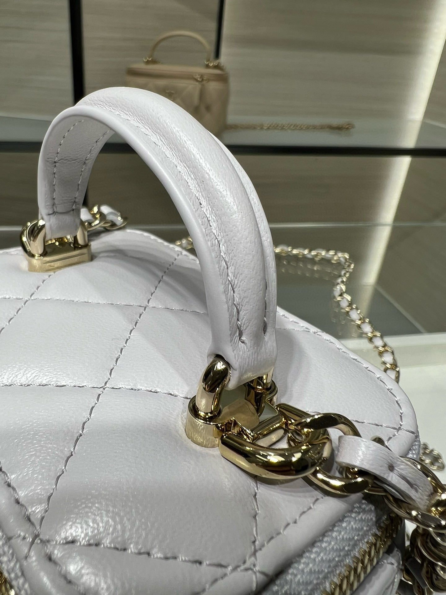 Chanel 25P Ultra Mini Vanity Case Grey Quilted Lambskin with Chain Handle AP2198