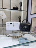 Chanel 24A Ultra Mini Vanity Case Black Quilted Caviar with Chain Handle AP2198