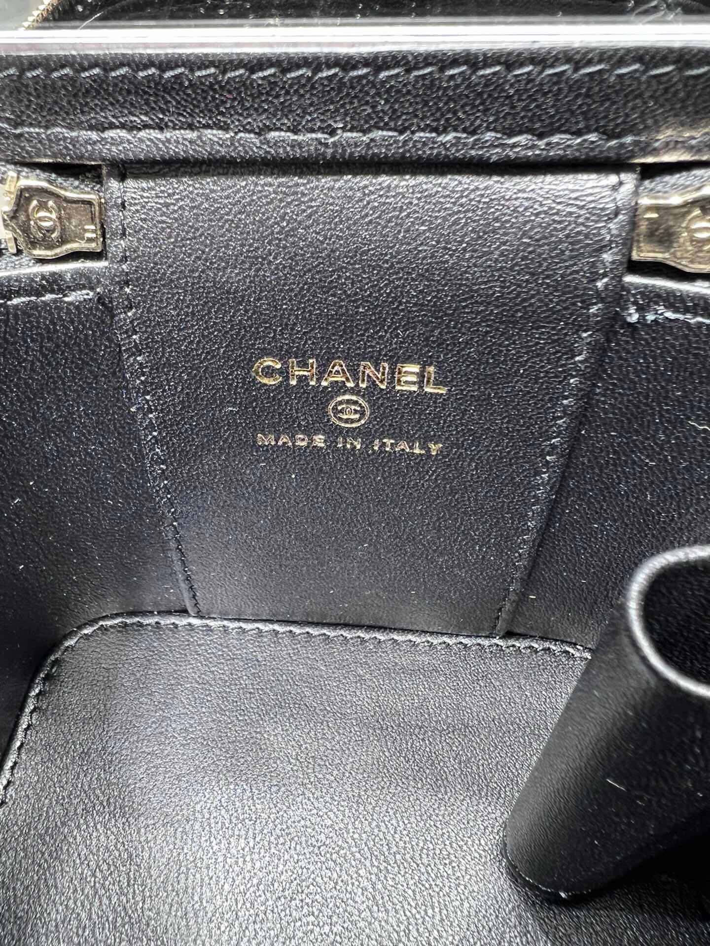 Chanel 24A Ultra Mini Vanity Case Black Quilted Caviar with Chain Handle AP2198