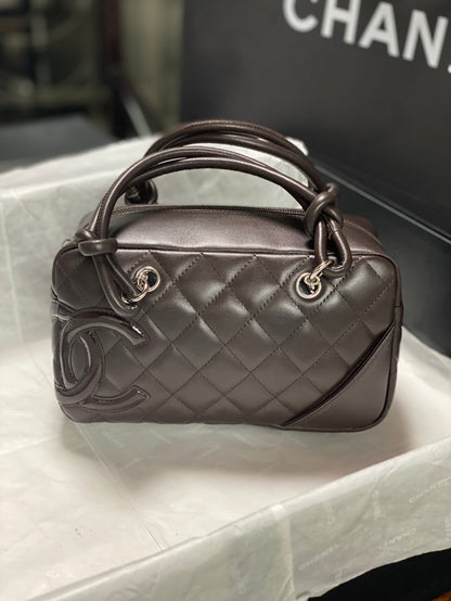 Chanel Cambon Bowler Bag Dark Grey Quilted Lambskin Silver Hardware