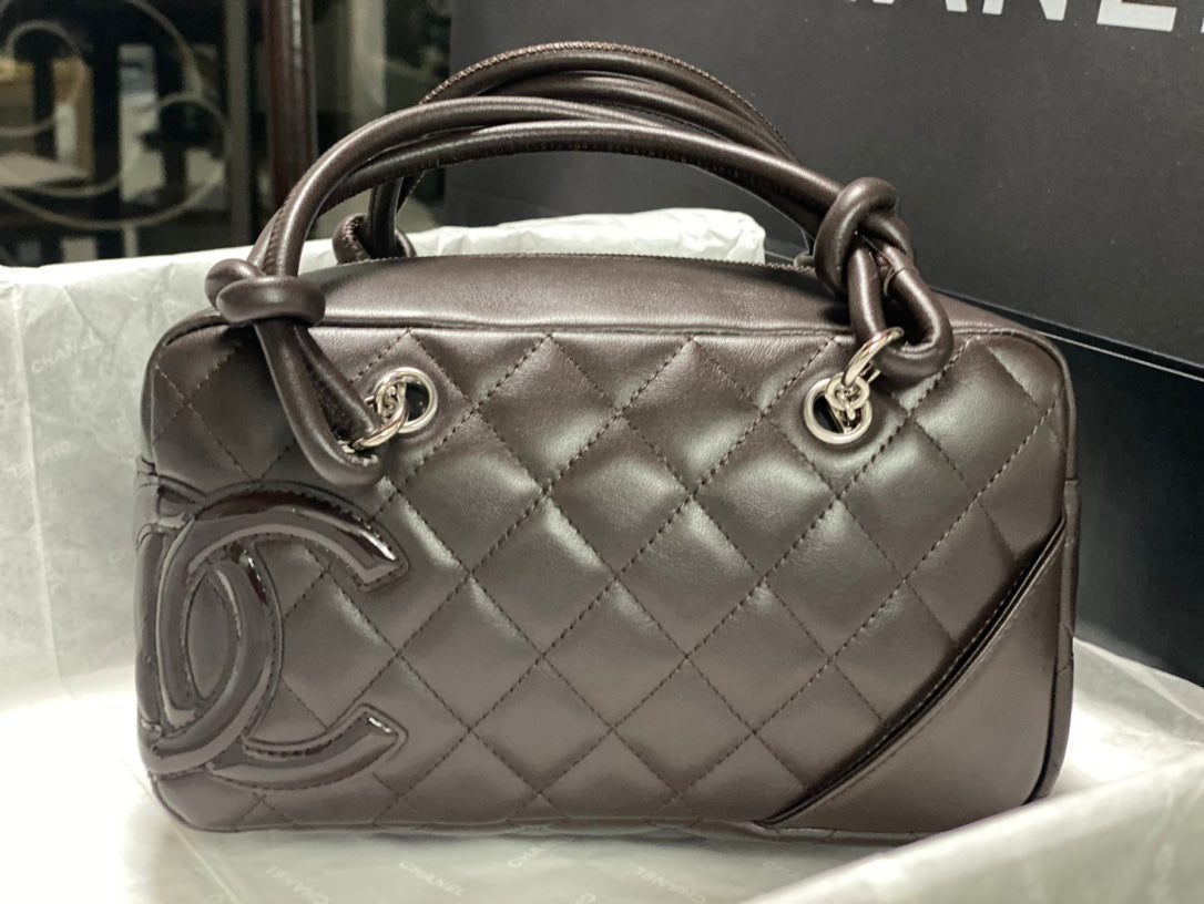 Chanel Cambon Bowler Bag Dark Grey Quilted Lambskin Silver Hardware