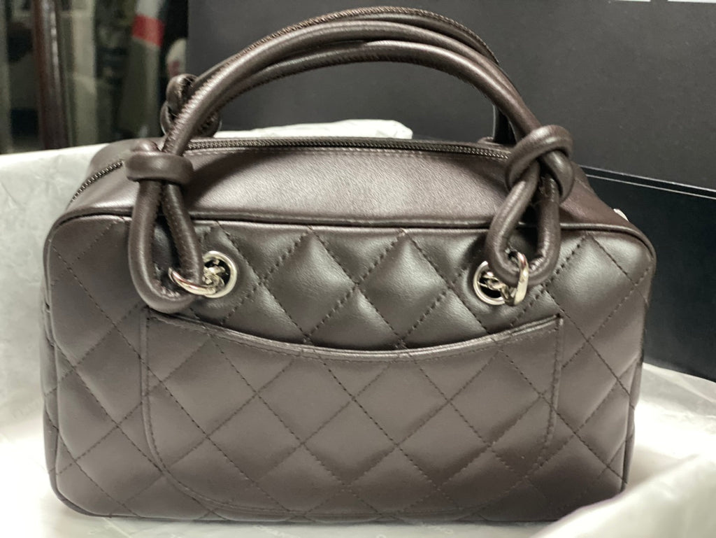 Chanel Cambon Bowler Bag Dark Grey Quilted Lambskin Silver Hardware