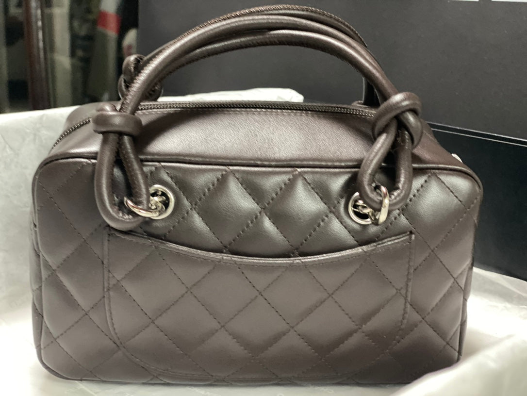 Chanel Cambon Bowler Bag Dark Grey Quilted Lambskin Silver Hardware