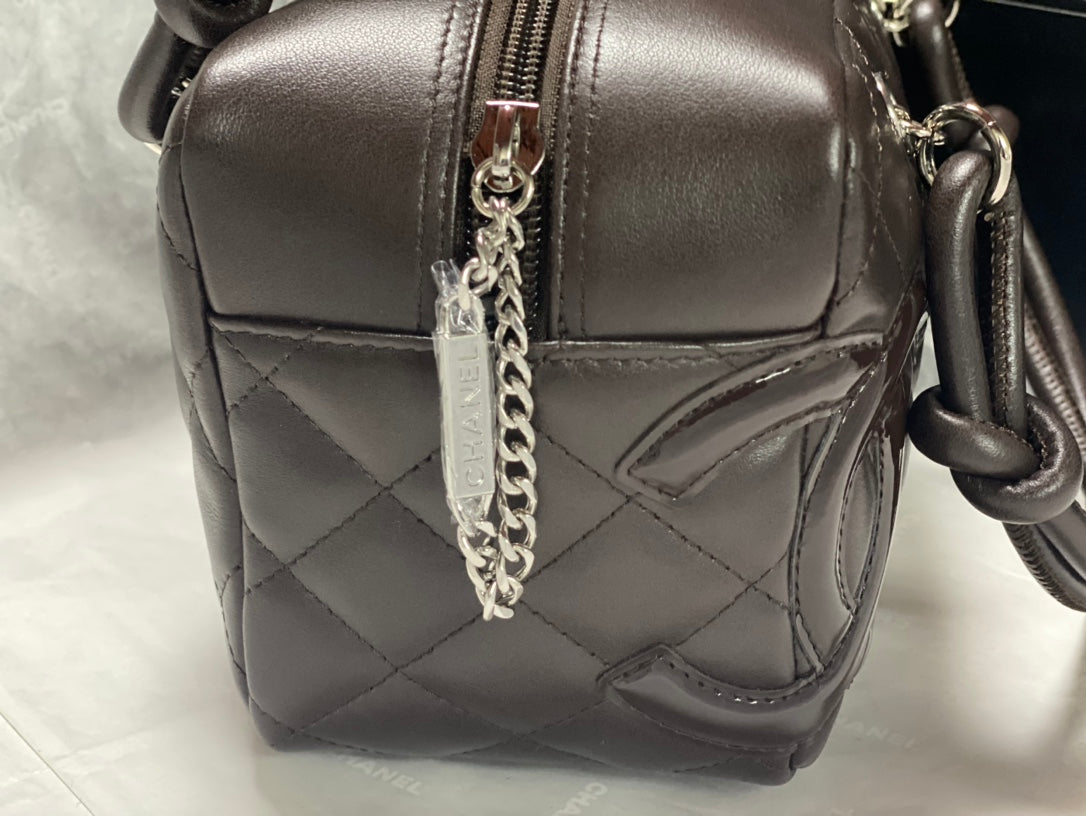 Chanel Cambon Bowler Bag Dark Grey Quilted Lambskin Silver Hardware