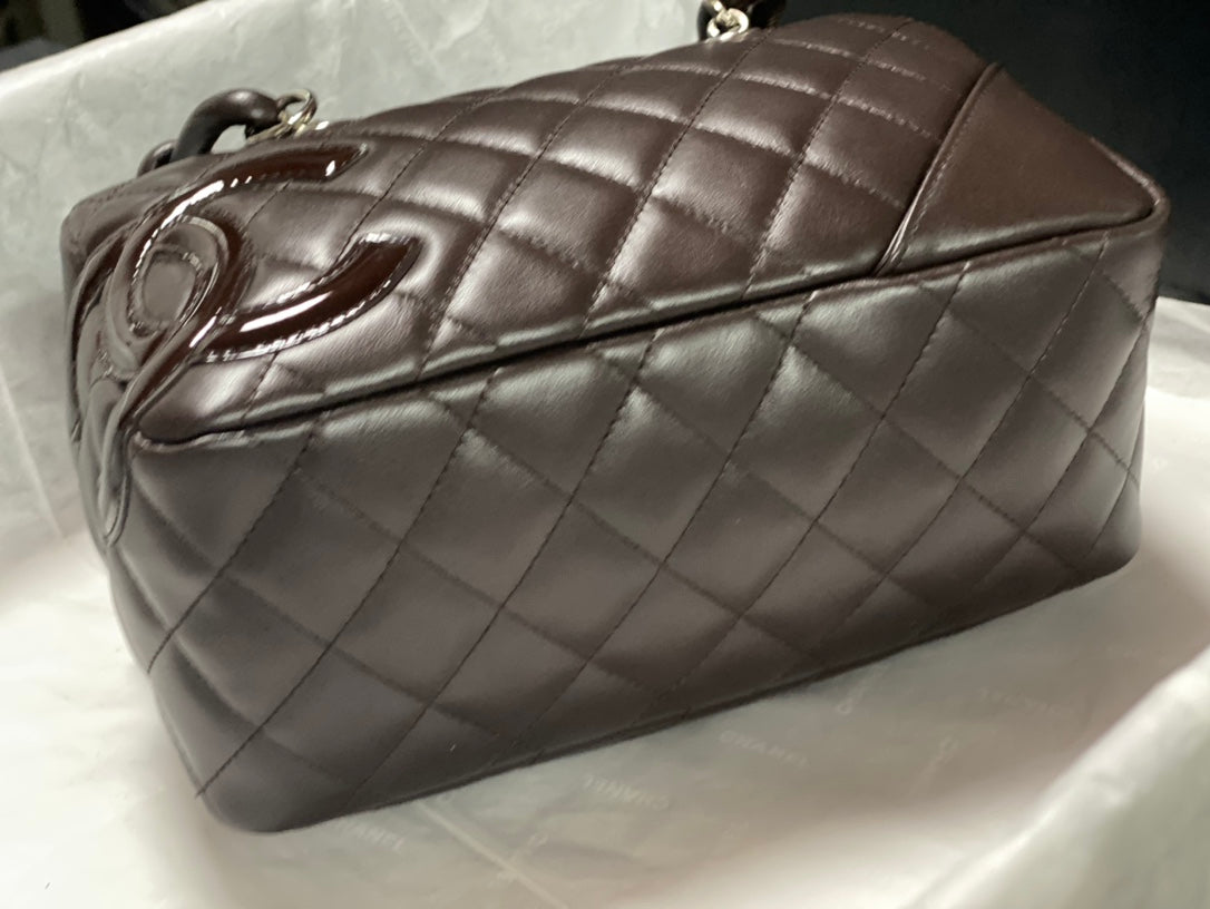 Chanel Cambon Bowler Bag Dark Grey Quilted Lambskin Silver Hardware