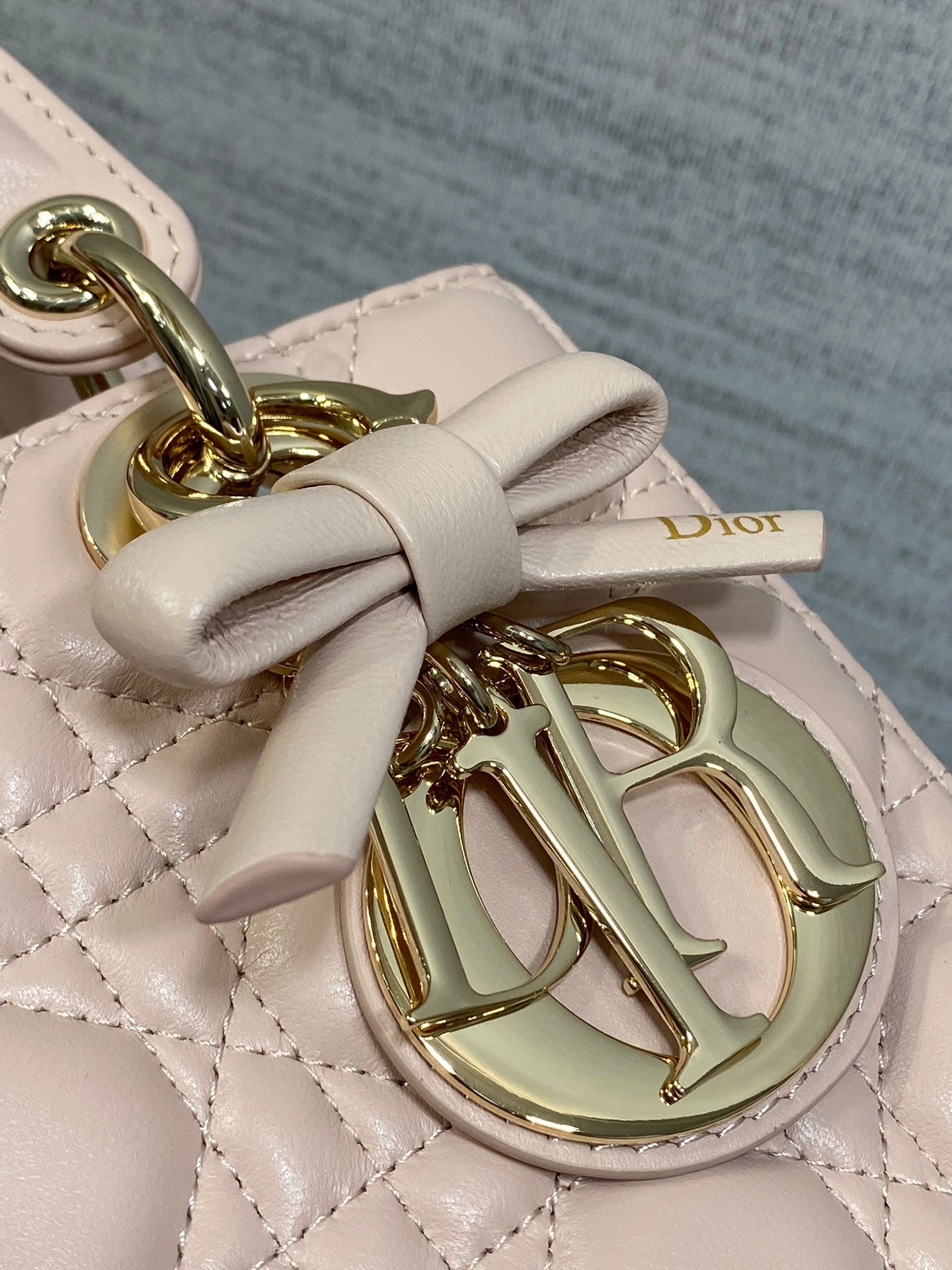 Dior Lady Dior Medium Bag Powder Pink Cannage Lambskin Bow Gold Hardware