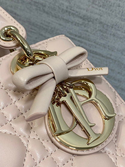 Dior Lady Dior Medium Bag Powder Pink Cannage Lambskin Bow Gold Hardware