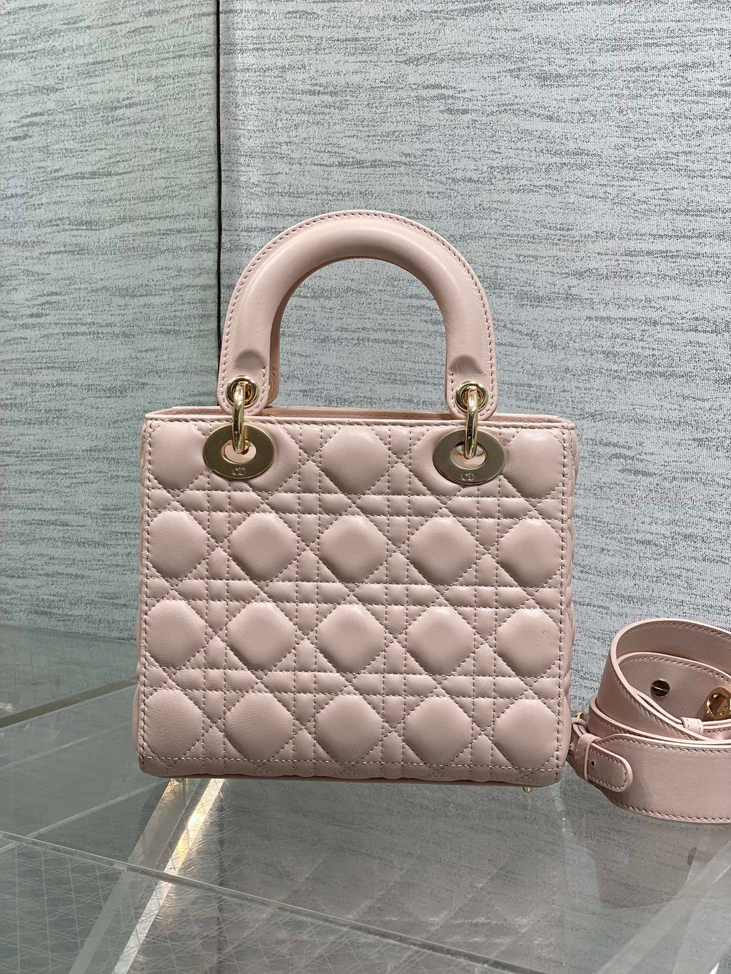 Dior Lady Dior Medium Bag Powder Pink Cannage Lambskin Bow Gold Hardware