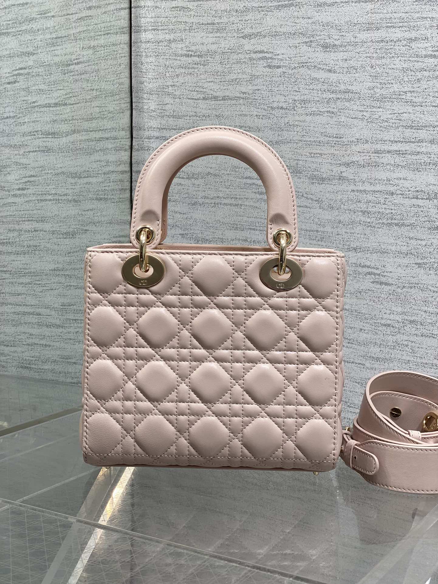 Dior Lady Dior Medium Bag Powder Pink Cannage Lambskin Bow Gold Hardware
