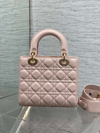 Dior Lady Dior Medium Bag Powder Pink Cannage Lambskin Bow Gold Hardware