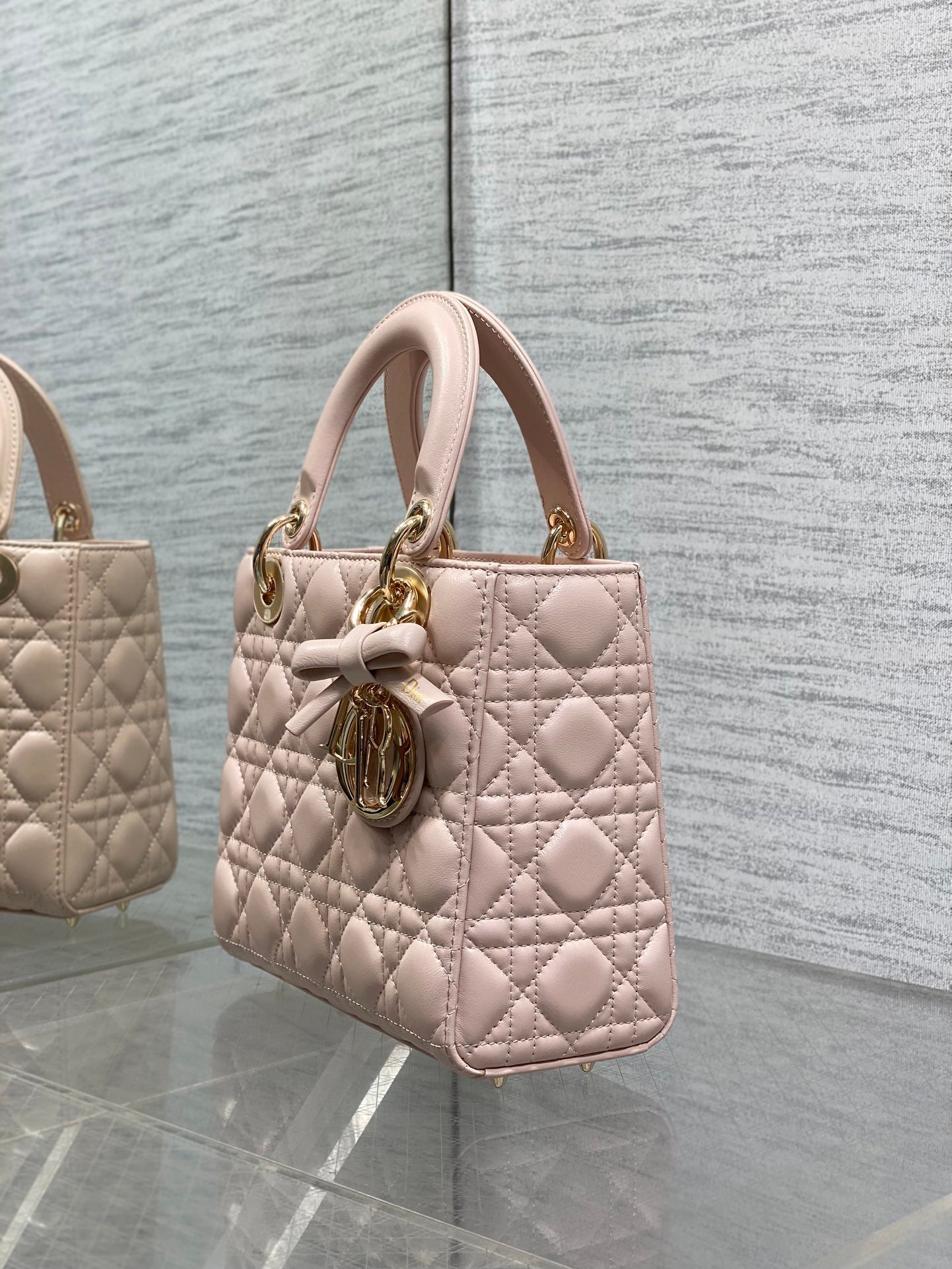 Dior Lady Dior Medium Bag Powder Pink Cannage Lambskin Bow Gold Hardware