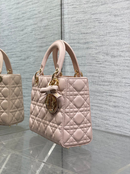 Dior Lady Dior Medium Bag Powder Pink Cannage Lambskin Bow Gold Hardware