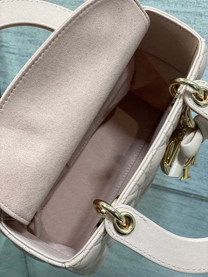 Dior Lady Dior Medium Bag Powder Pink Cannage Lambskin Bow Gold Hardware