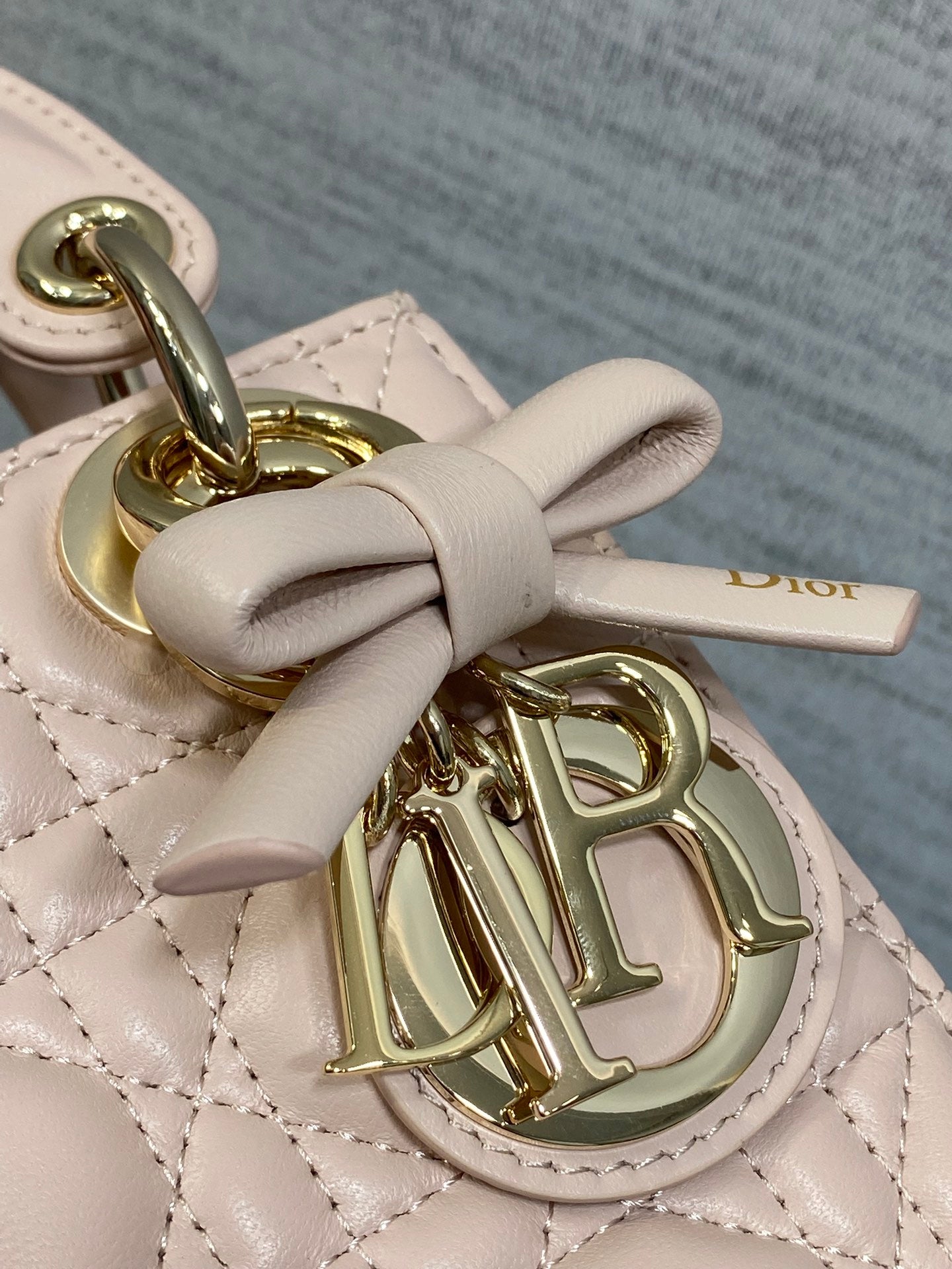 Dior Lady Dior Mini Bag Powder Pink Cannage Lambskin Bow Gold Hardware