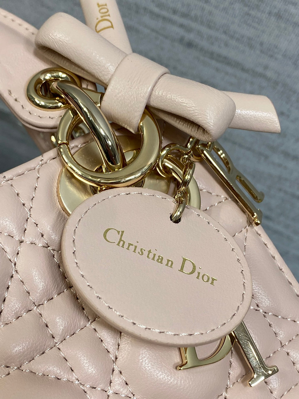 Dior Lady Dior Mini Bag Powder Pink Cannage Lambskin Bow Gold Hardware