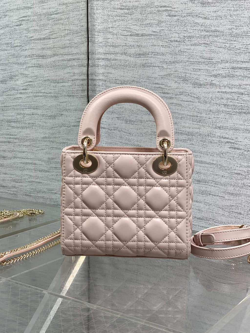 Dior Lady Dior Mini Bag Powder Pink Cannage Lambskin Bow Gold Hardware