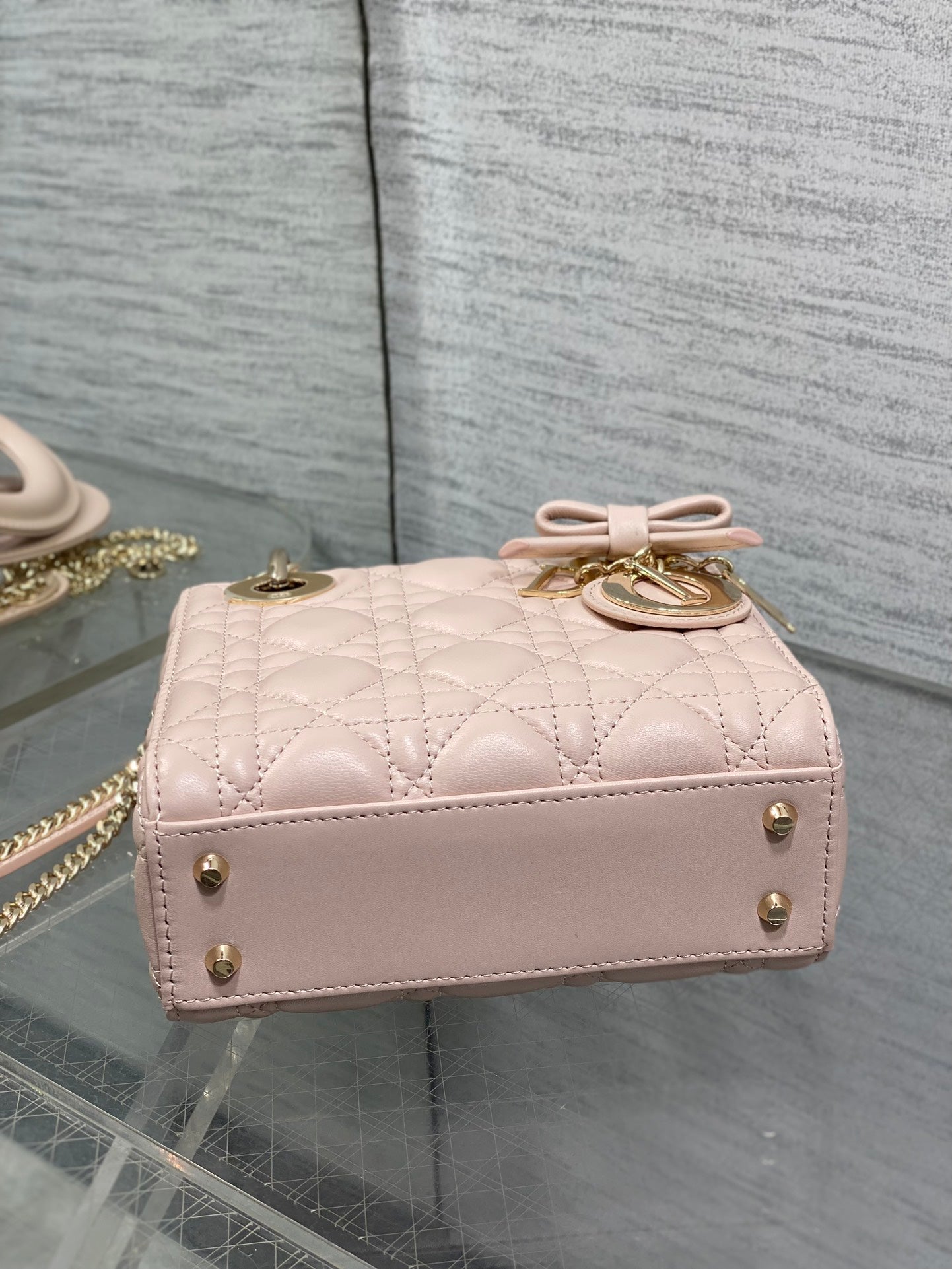 Dior Lady Dior Mini Bag Powder Pink Cannage Lambskin Bow Gold Hardware