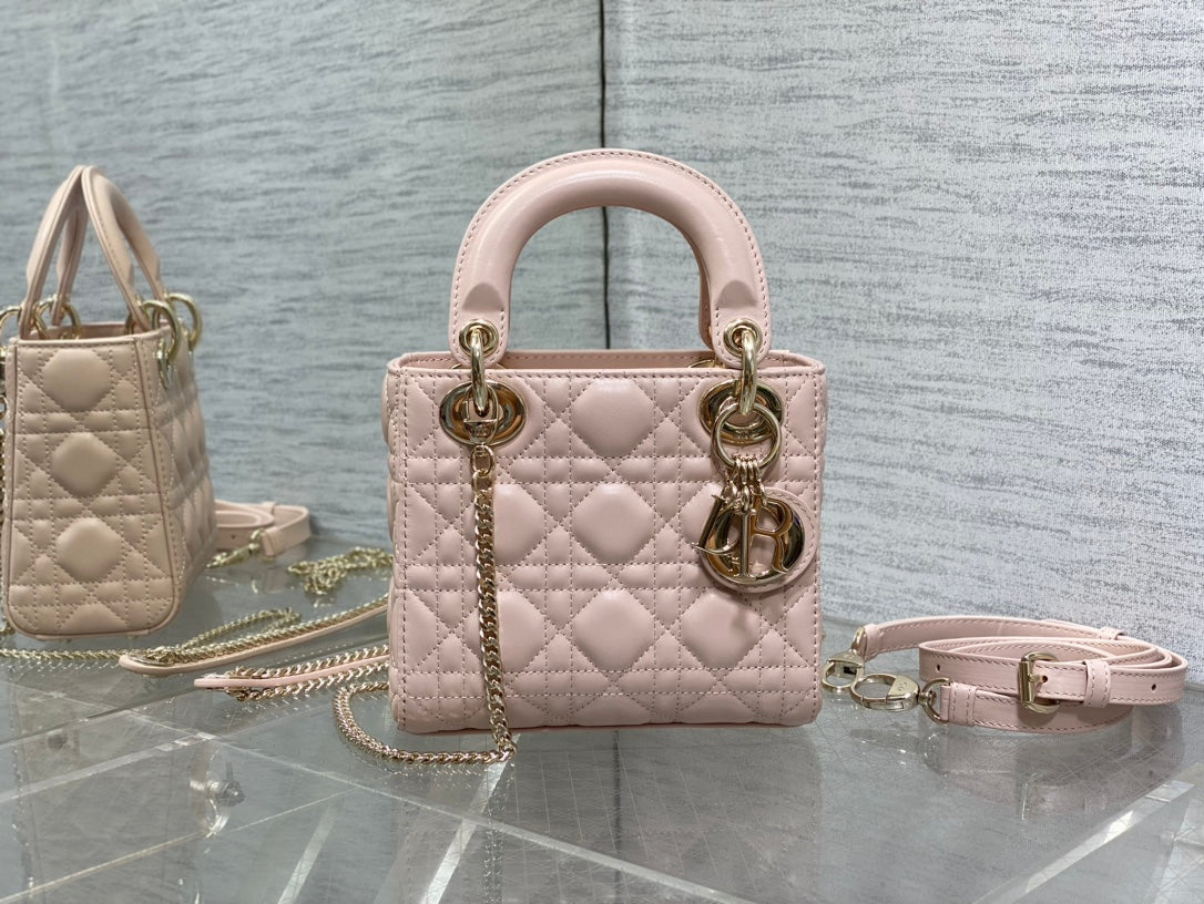 Dior Lady Dior Mini Bag Blush Pink Cannage Lambskin Light Gold Hardware