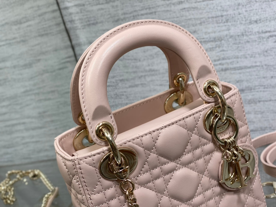 Dior Lady Dior Mini Bag Blush Pink Cannage Lambskin Light Gold Hardware
