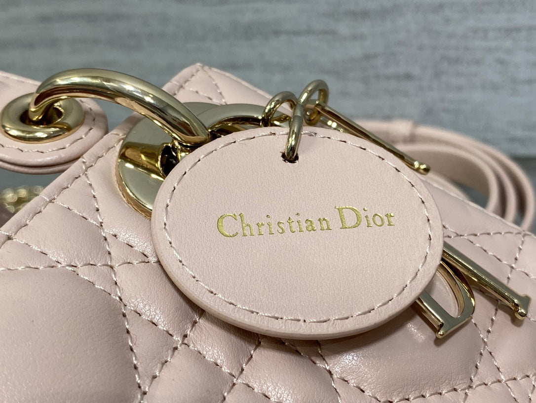 Dior Lady Dior Mini Bag Blush Pink Cannage Lambskin Light Gold Hardware