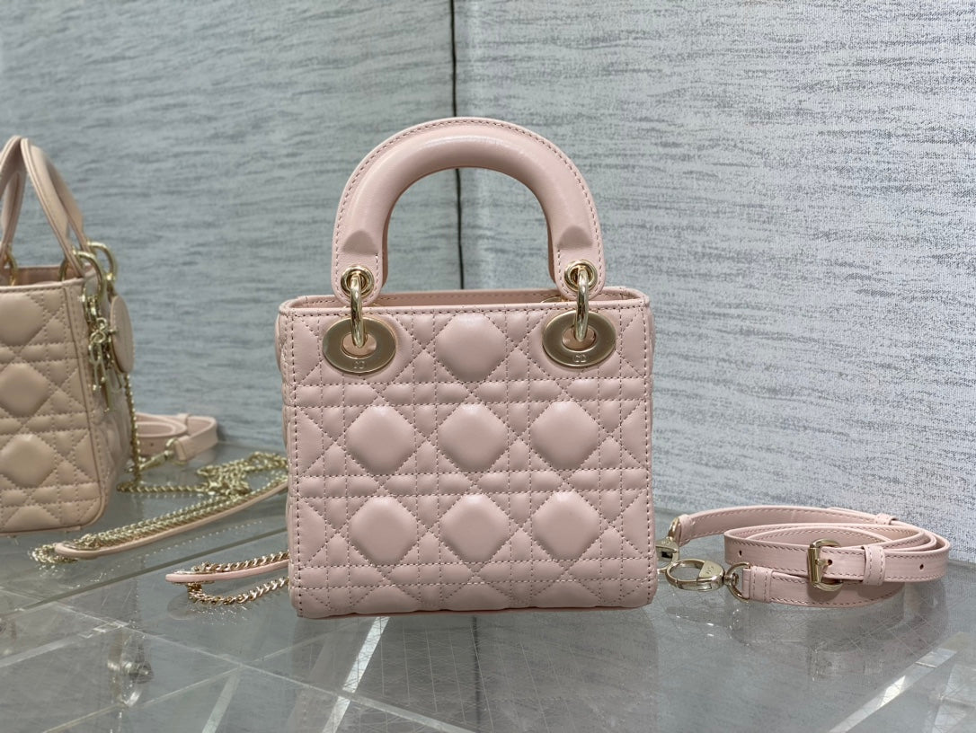 Dior Lady Dior Mini Bag Blush Pink Cannage Lambskin Light Gold Hardware