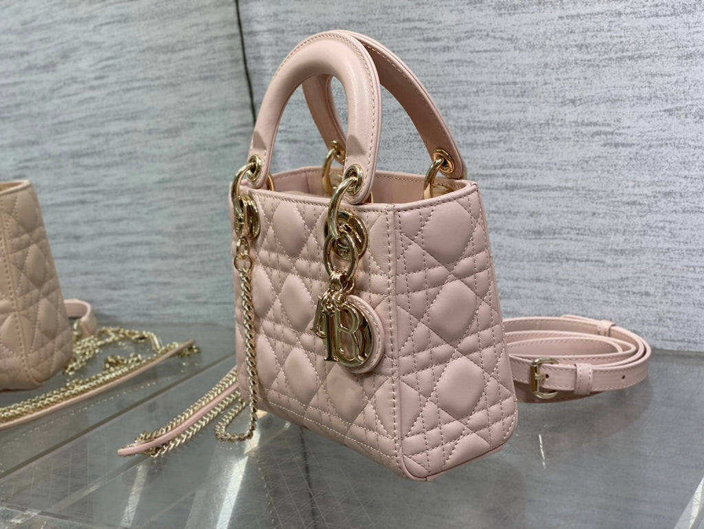 Dior Lady Dior Mini Bag Blush Pink Cannage Lambskin Light Gold Hardware