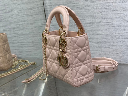 Dior Lady Dior Mini Bag Blush Pink Cannage Lambskin Light Gold Hardware
