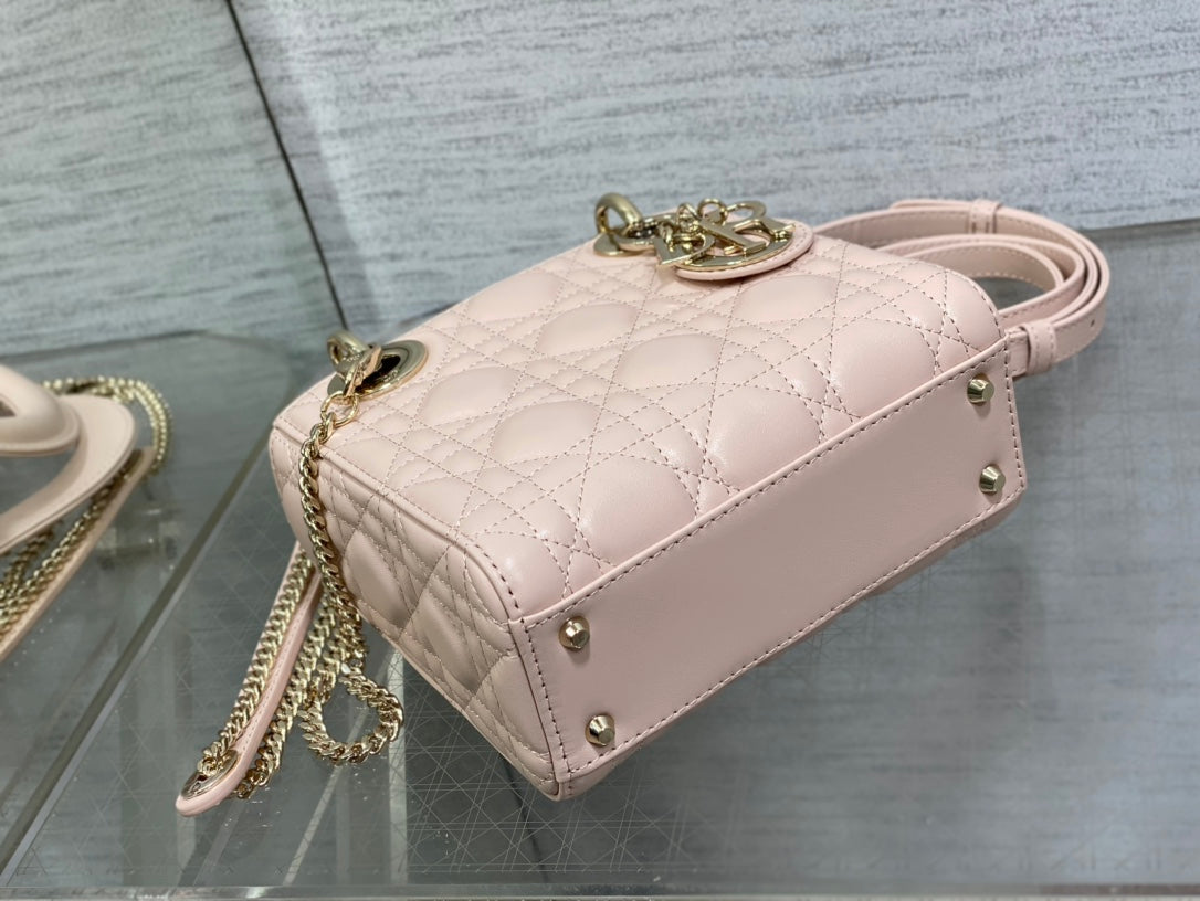 Dior Lady Dior Mini Bag Blush Pink Cannage Lambskin Light Gold Hardware