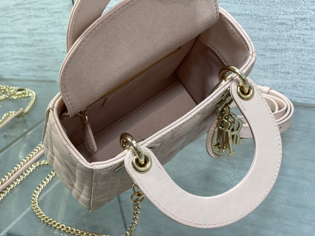 Dior Lady Dior Mini Bag Blush Pink Cannage Lambskin Light Gold Hardware
