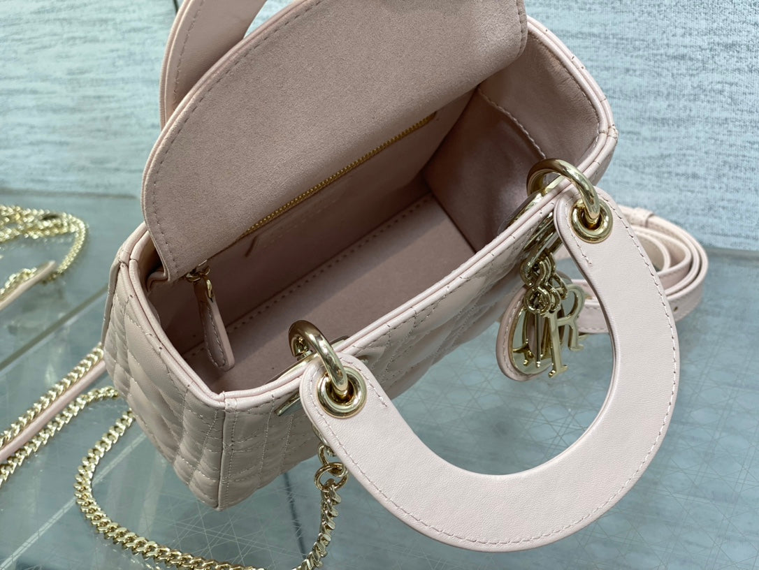 Dior Lady Dior Mini Bag Blush Pink Cannage Lambskin Light Gold Hardware