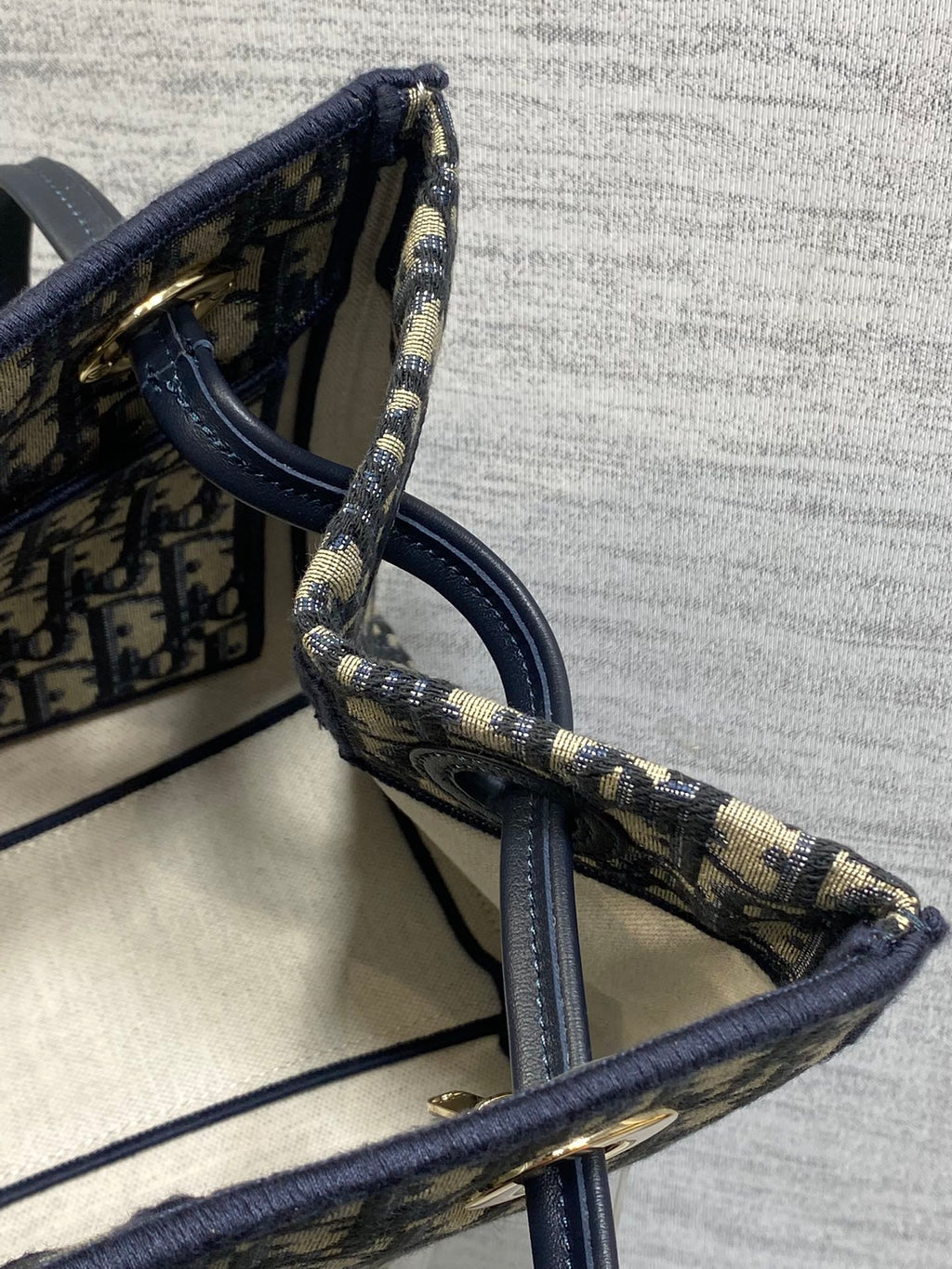 Dior 2026 Spring Summer Oblique Jacquard Tote Bag with Bow Navy Blue