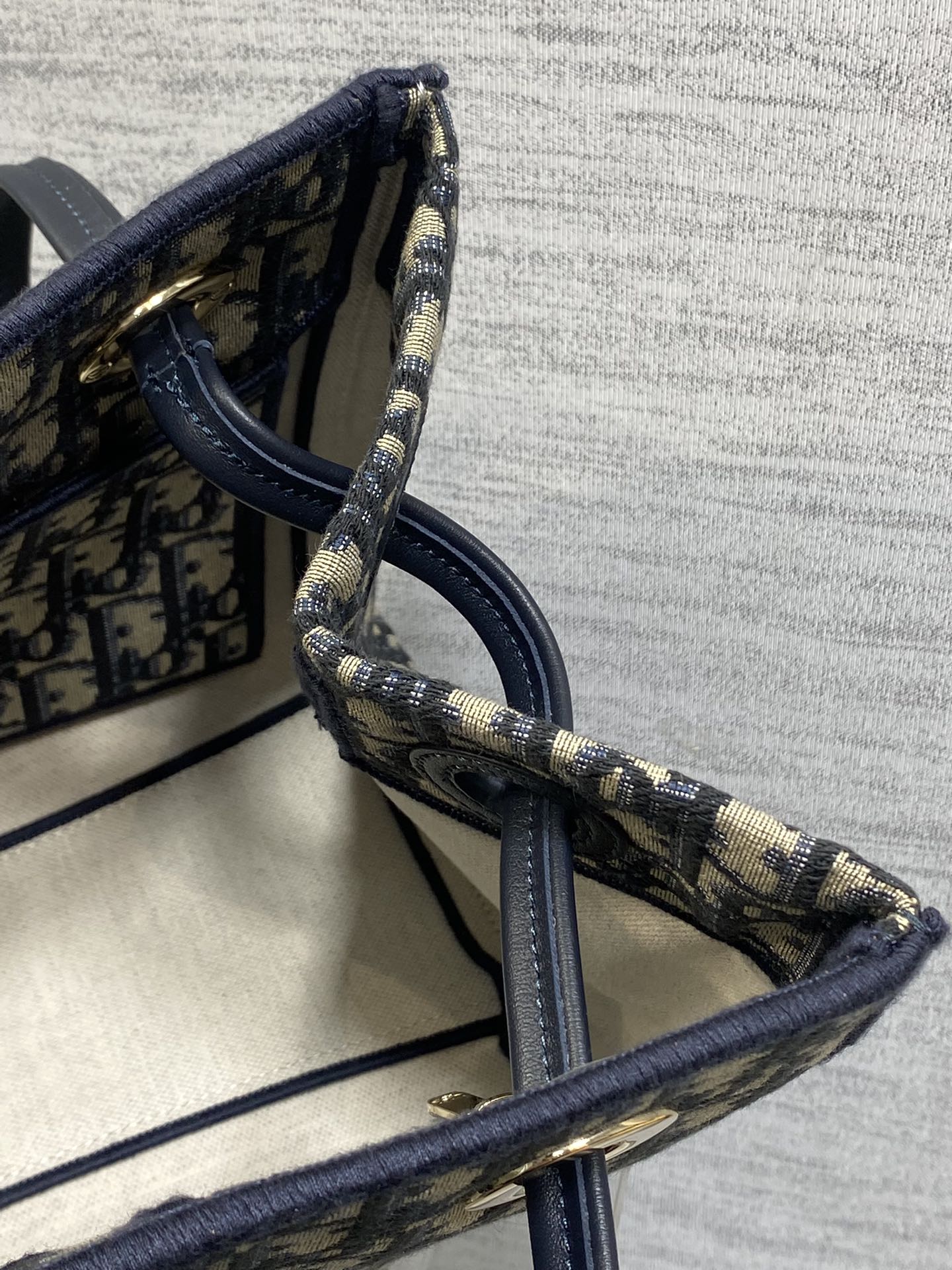 Dior 2026 Spring Summer Oblique Jacquard Tote Bag with Bow Navy Blue