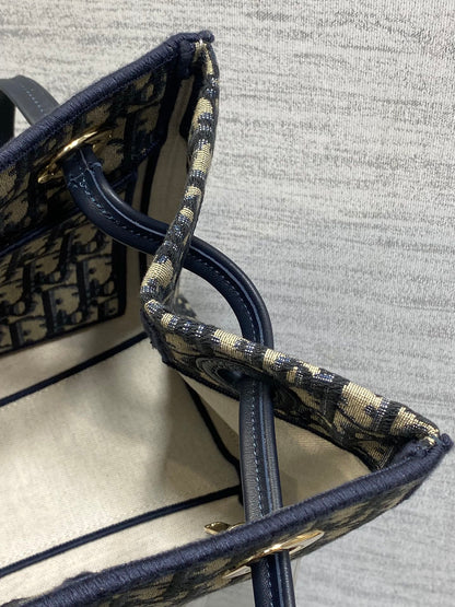 Dior 2026 Spring Summer Oblique Jacquard Tote Bag with Bow Navy Blue