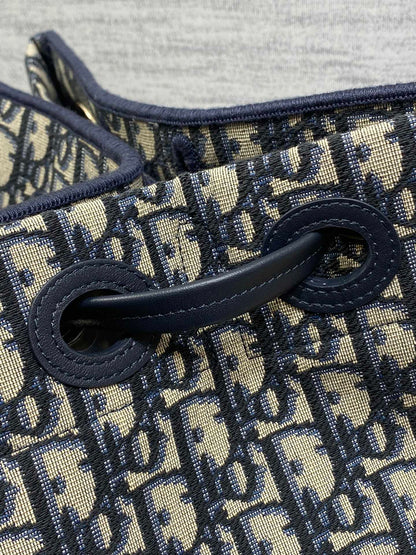 Dior 2026 Spring Summer Oblique Jacquard Tote Bag with Bow Navy Blue
