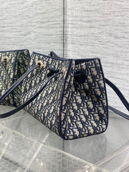 Dior 2026 Spring Summer Oblique Jacquard Tote Bag with Bow Navy Blue
