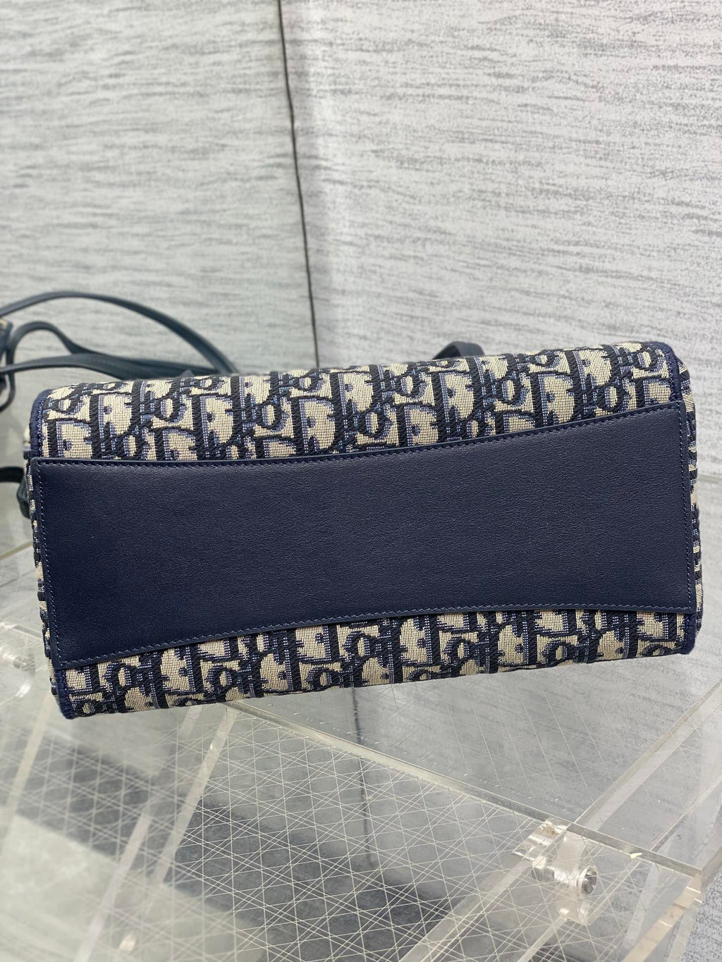 Dior 2026 Spring Summer Oblique Jacquard Tote Bag with Bow Navy Blue